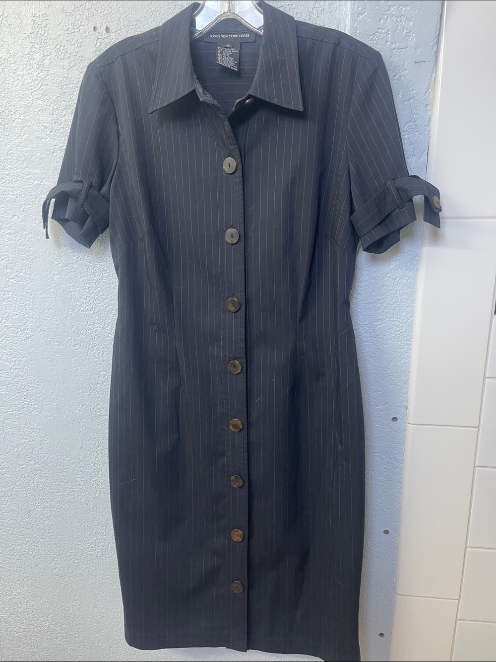 Jones New York Black Pinstripe Button-Front Suit Dress